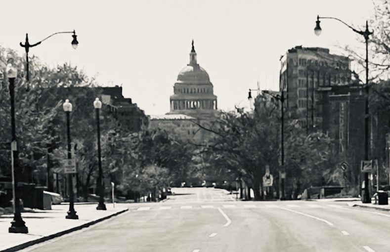 Washington, DC: United States Capitol and full avenue in frame